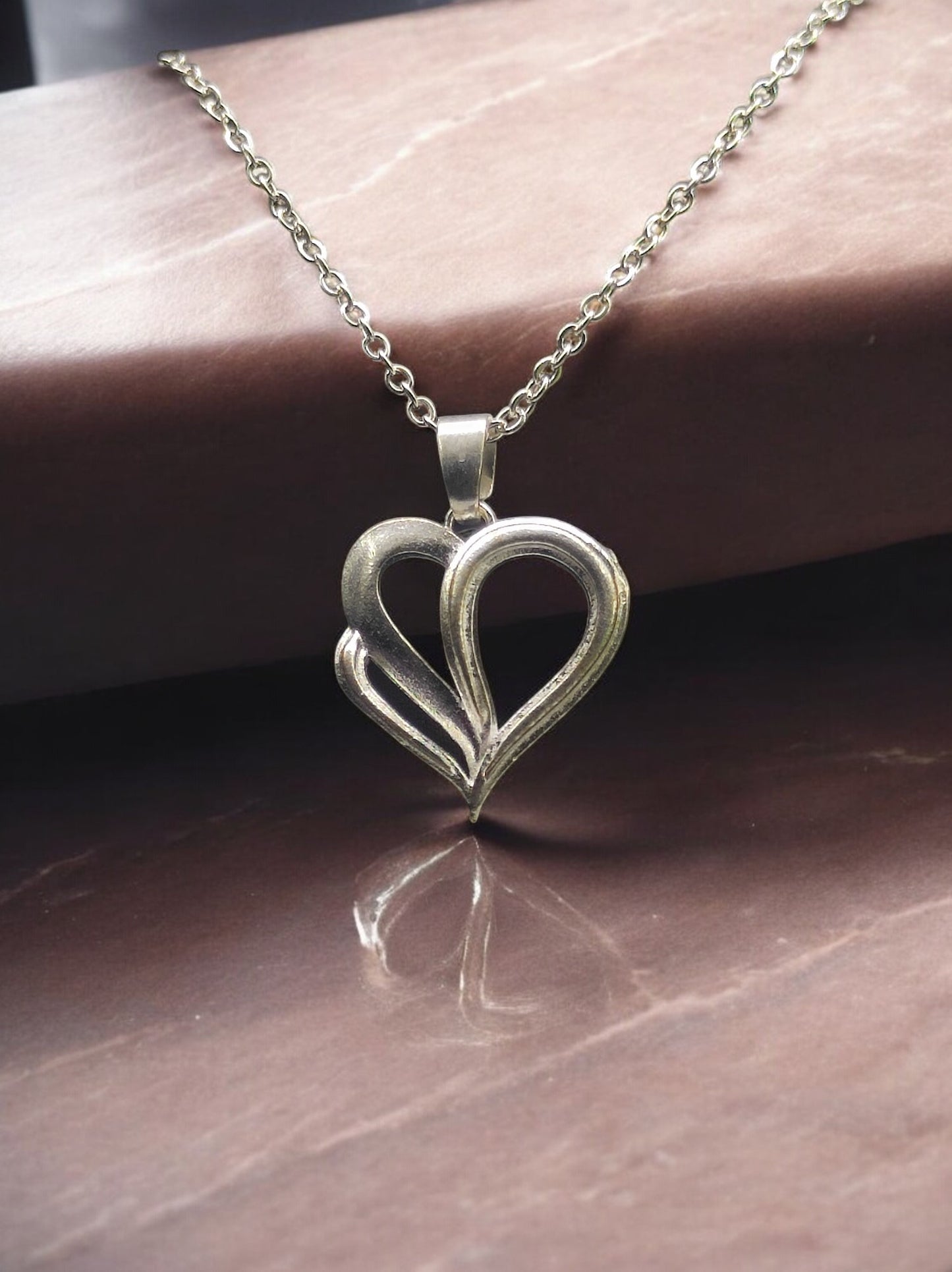 Dual Embrace Silver Heart Pendant with chain
