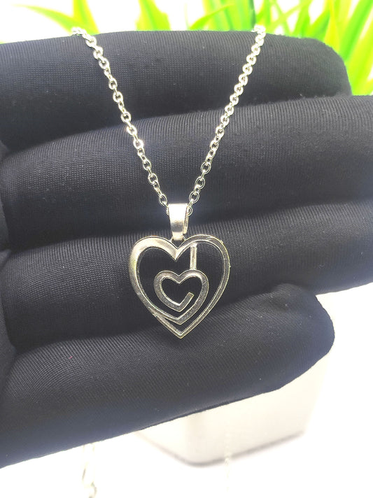 Double Heart Silver Pendant with Chain 05